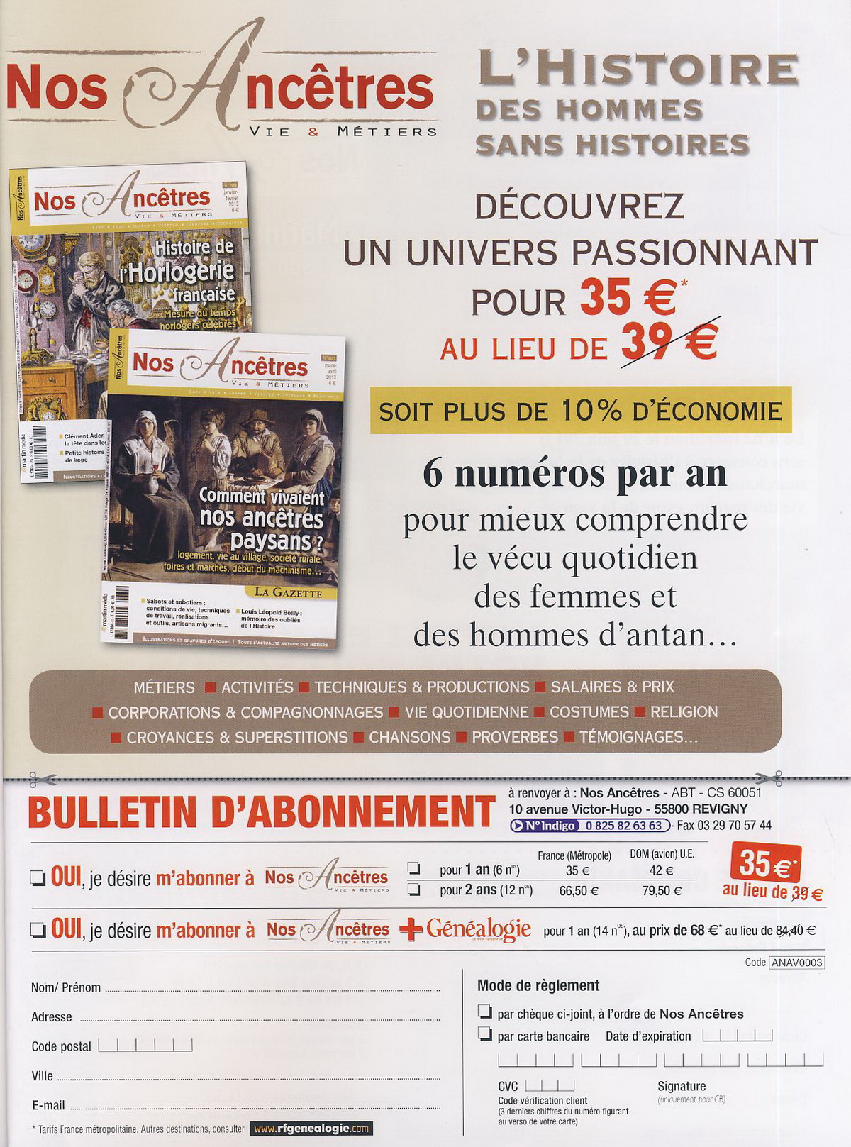 Abonnement � la revue 
